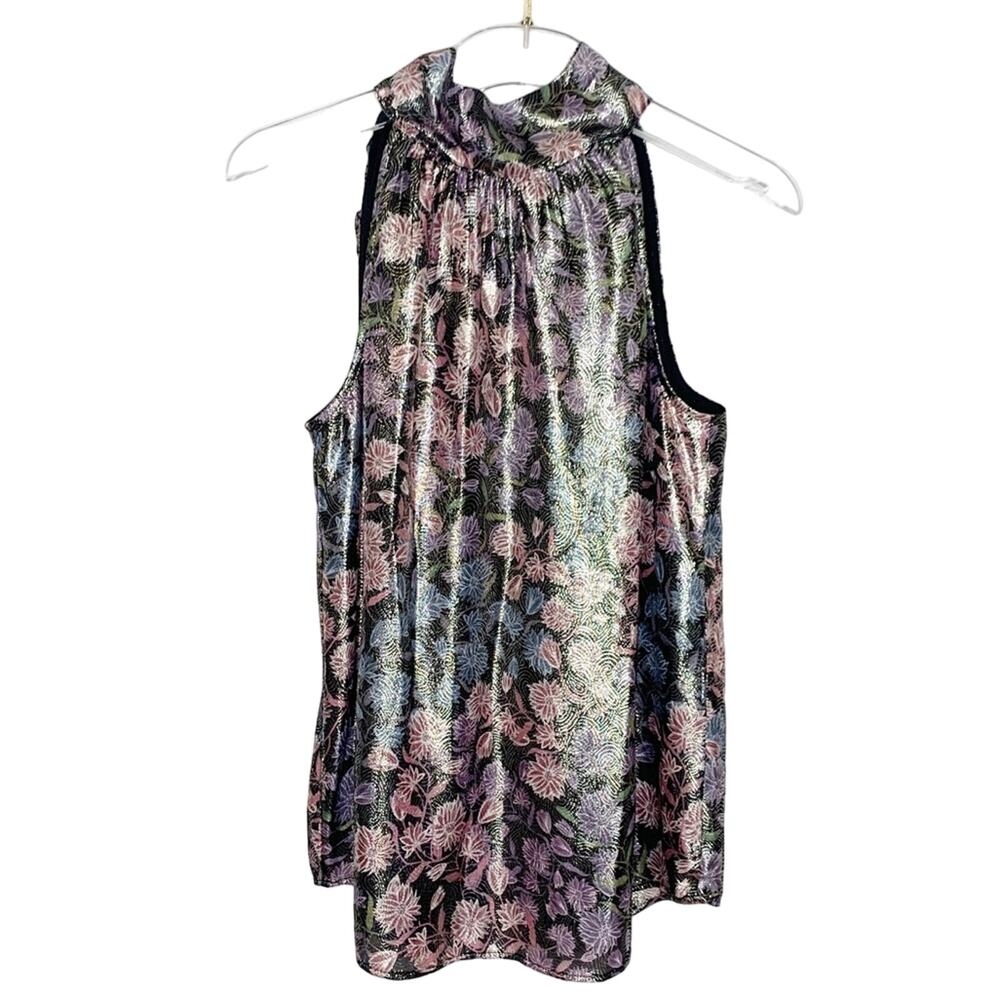 NWT J. Crew Collection Shimmering Floral Tie Neck Top Size XXS - Picture 6 of 7